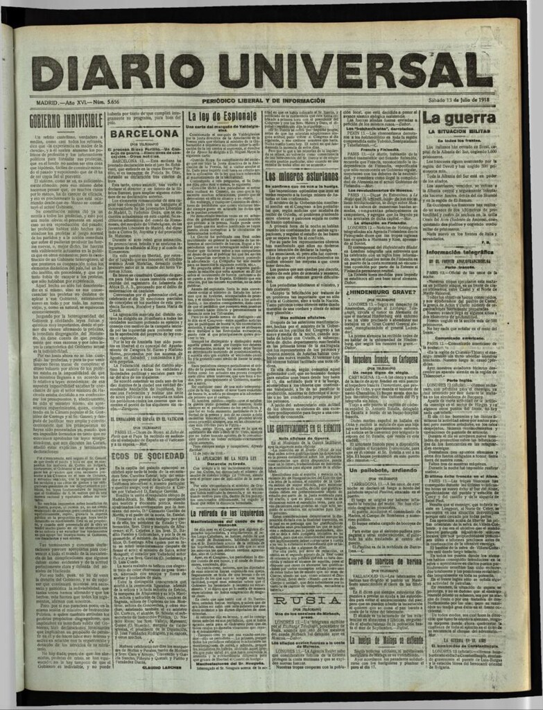 Miniatura de Diario Universal del 13 de julio de 1918