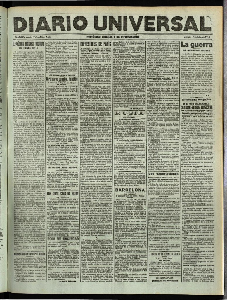 Miniatura de Diario Universal del 19 de julio de 1918
