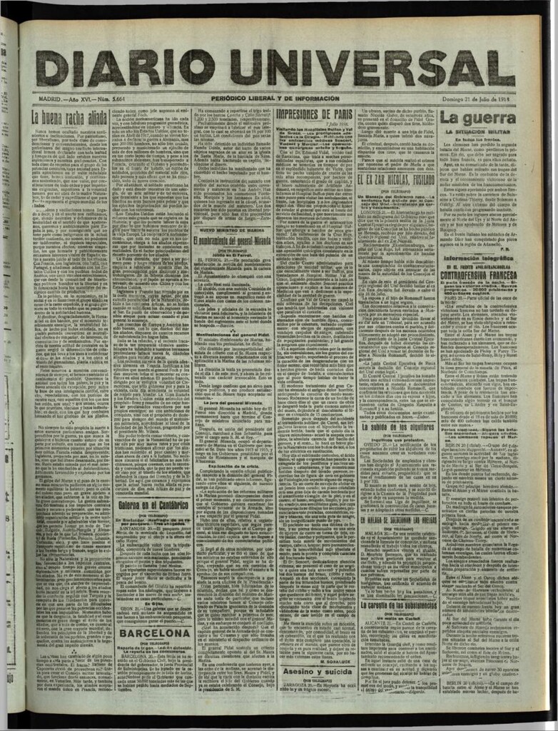 Miniatura de Diario Universal del 21 de julio de 1918