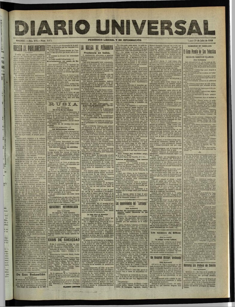 Miniatura de Diario Universal del 29 de julio de 1918