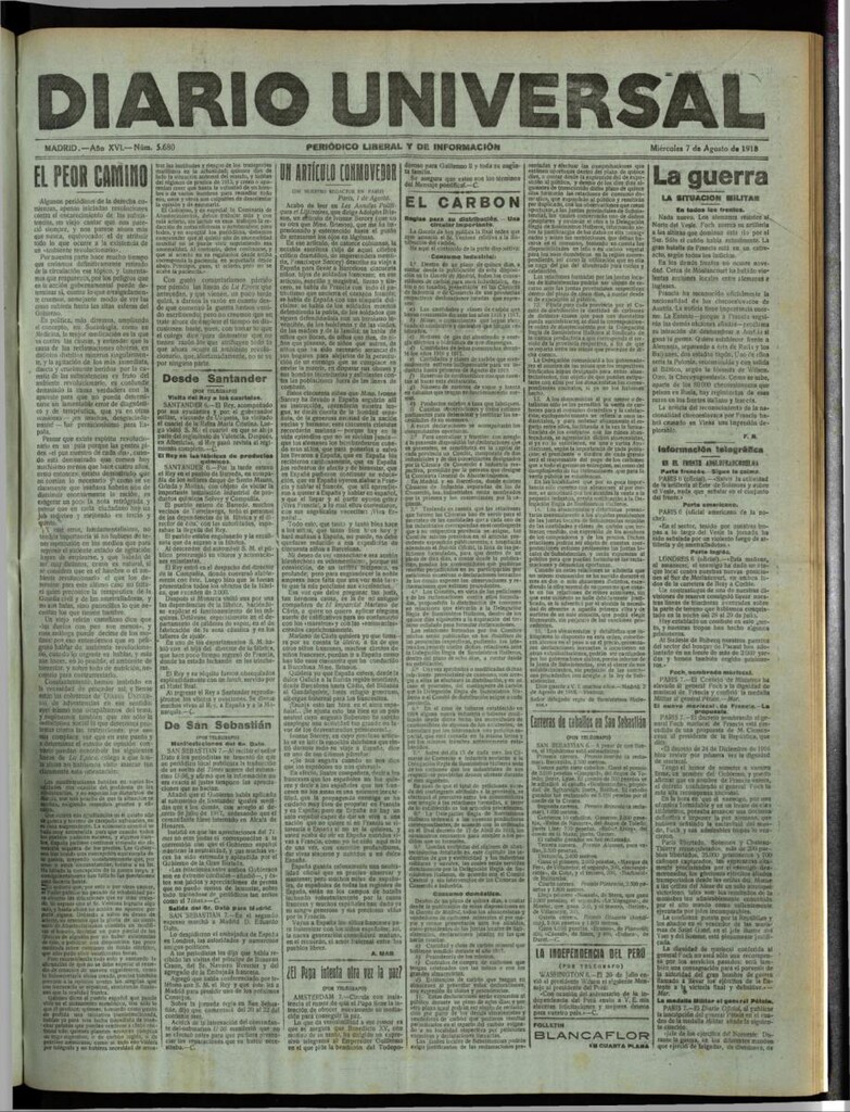 Miniatura de Diario Universal del 7 de agosto de 1918