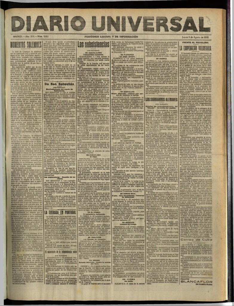 Miniatura de Diario Universal del 8 de agosto de 1918