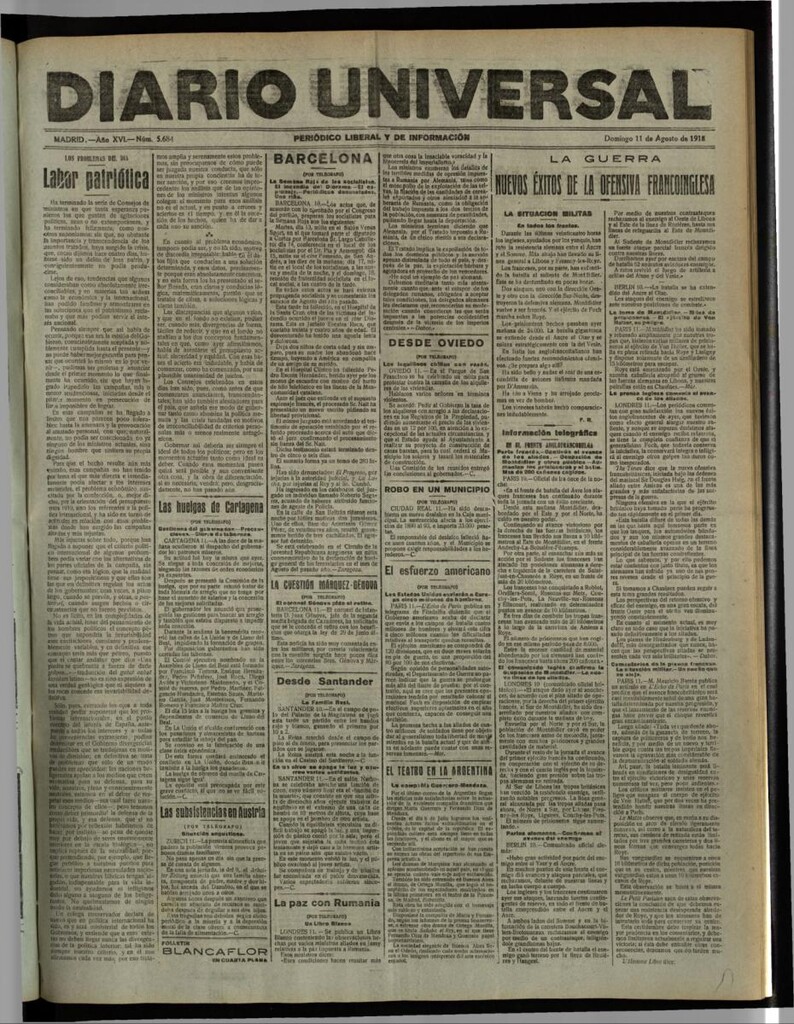 Miniatura de Diario Universal del 11 de agosto de 1918