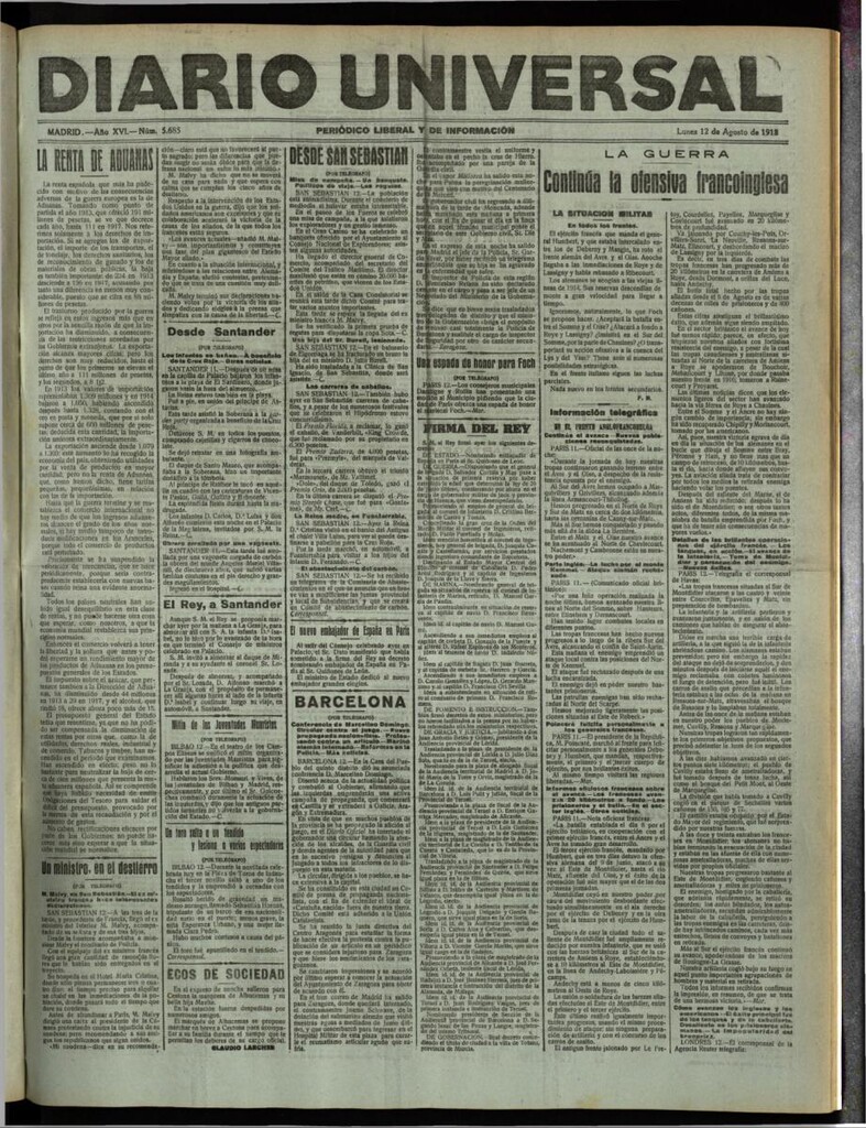 Miniatura de Diario Universal del 12 de agosto de 1918