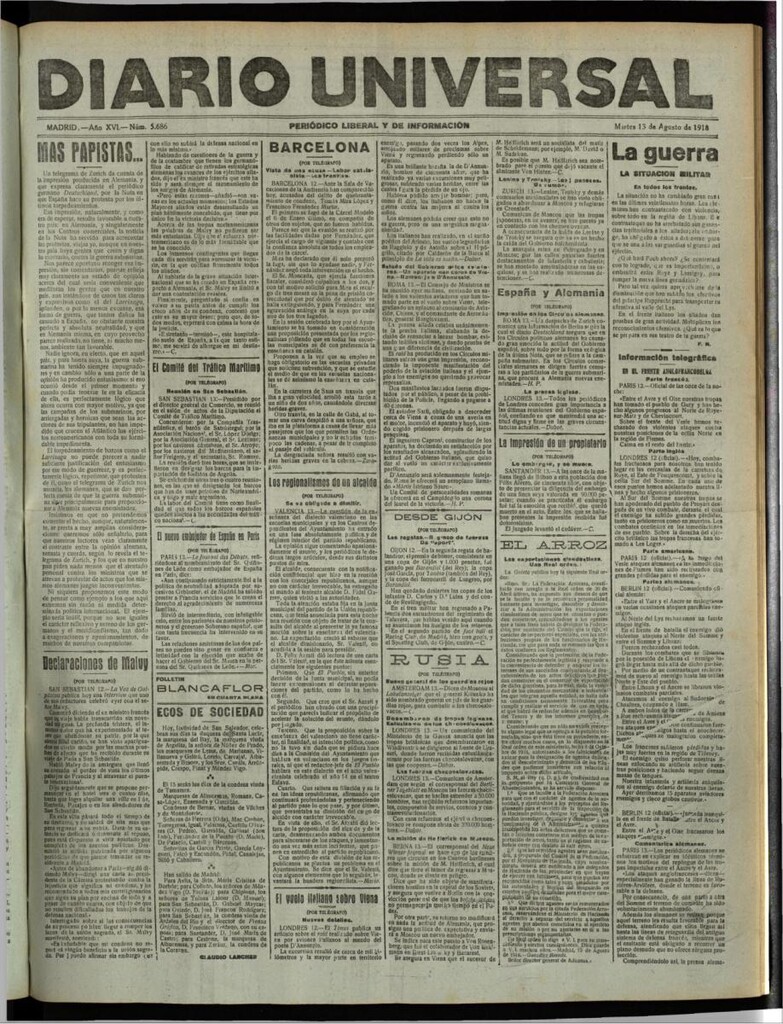 Miniatura de Diario Universal del 13 de agosto de 1918