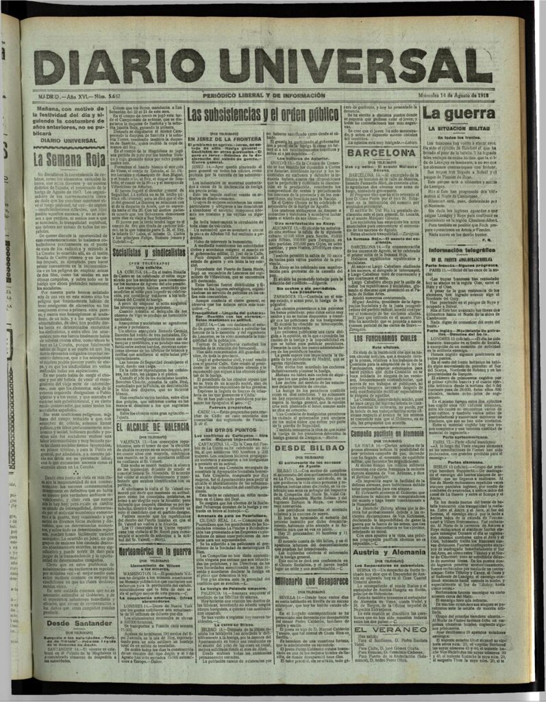 Miniatura de Diario Universal del 14 de agosto de 1918