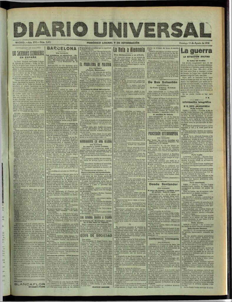 Miniatura de Diario Universal del 18 de agosto de 1918