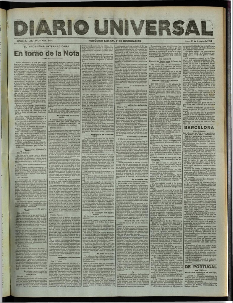 Miniatura de Diario Universal del 19 de agosto de 1918