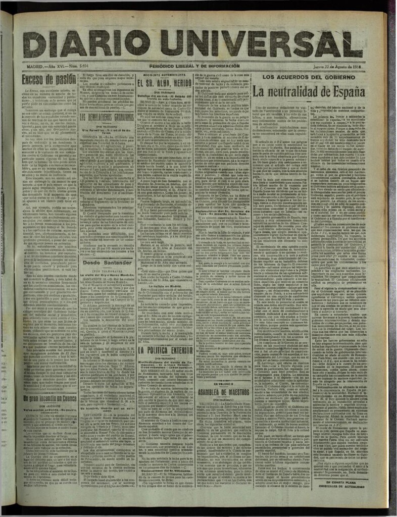 Miniatura de Diario Universal del 22 de agosto de 1918