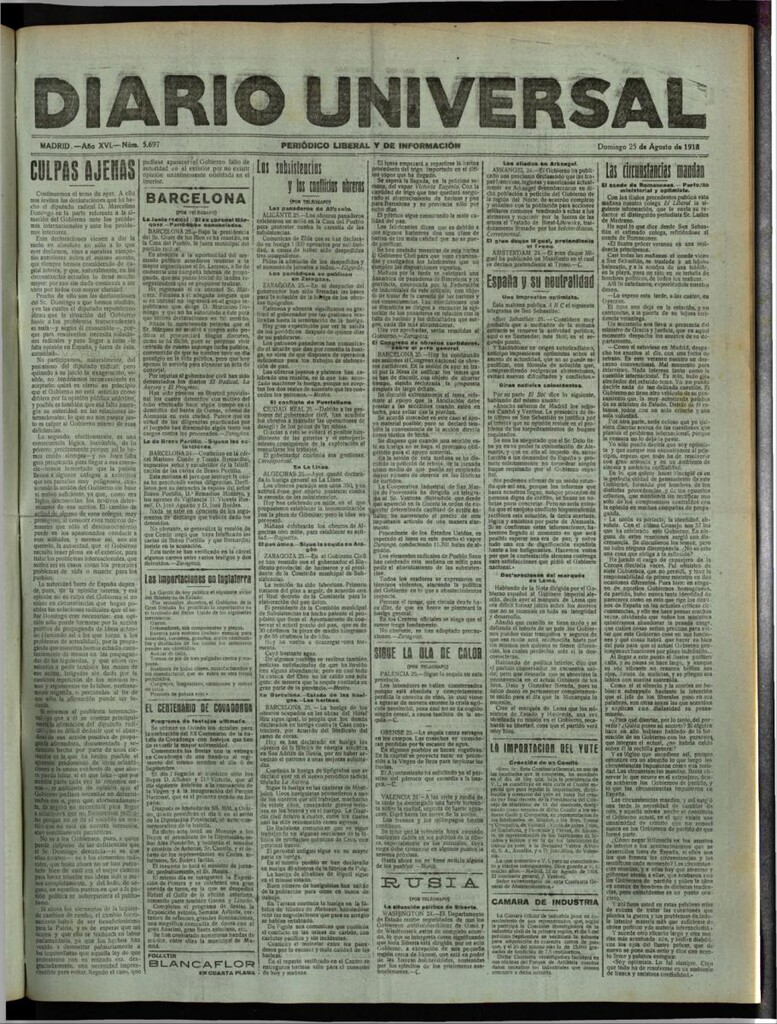Miniatura de Diario Universal del 25 de agosto de 1918