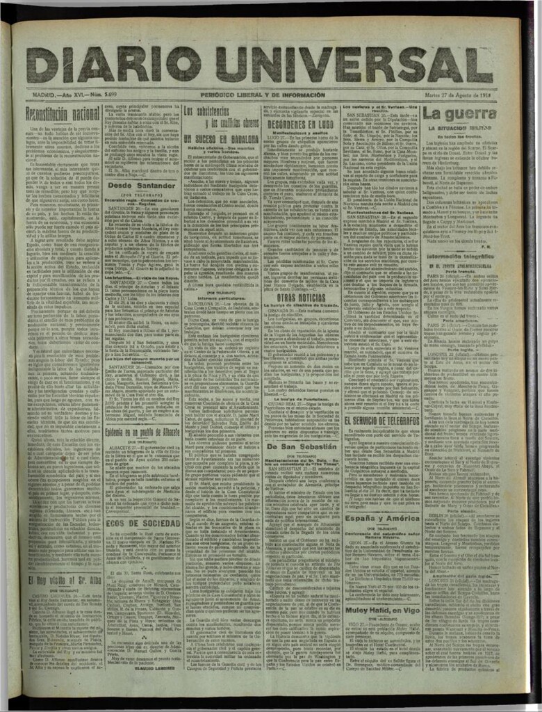 Miniatura de Diario Universal del 27 de agosto de 1918
