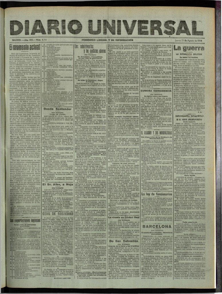 Miniatura de Diario Universal del 29 de agosto de 1918