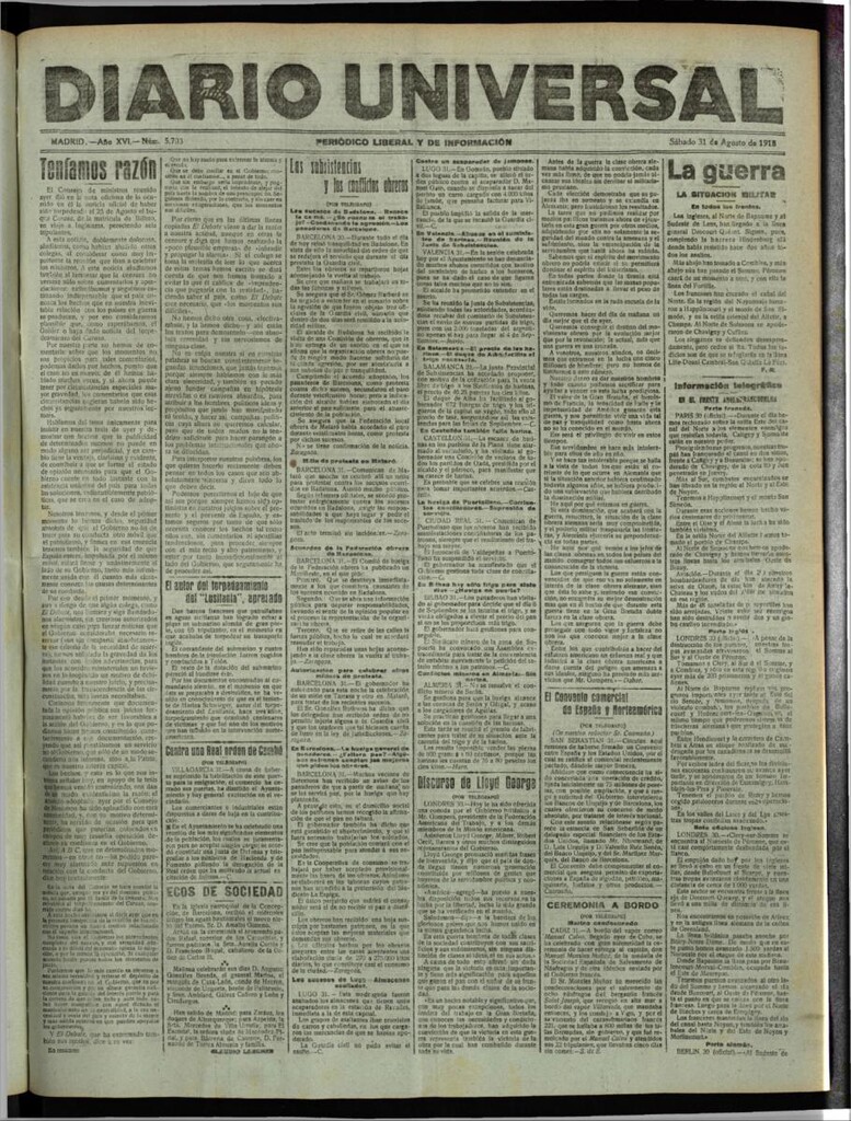 Miniatura de Diario Universal del 31 de agosto de 1918