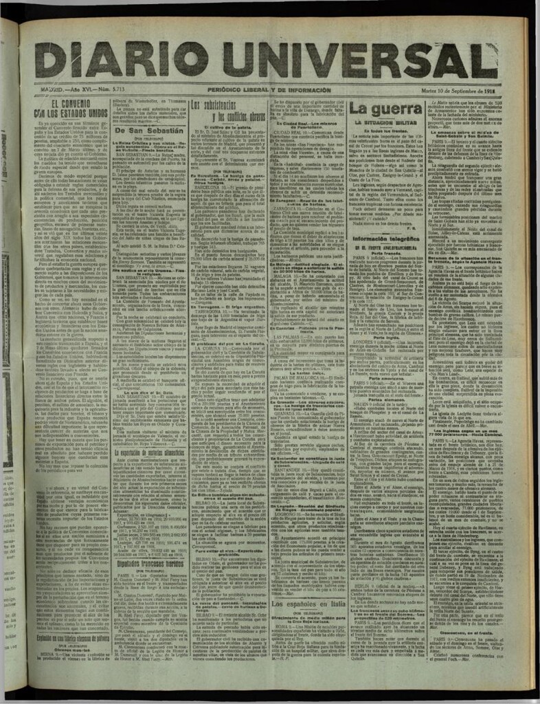 Miniatura de Diario Universal del 10 de septiembre de 1918