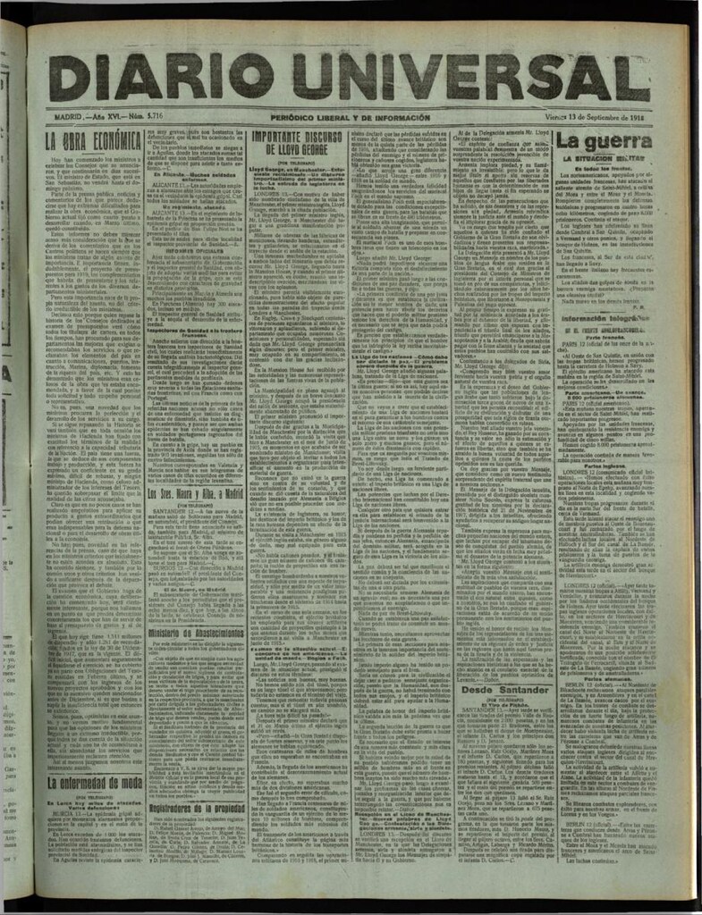 Miniatura de Diario Universal del 13 de septiembre de 1918