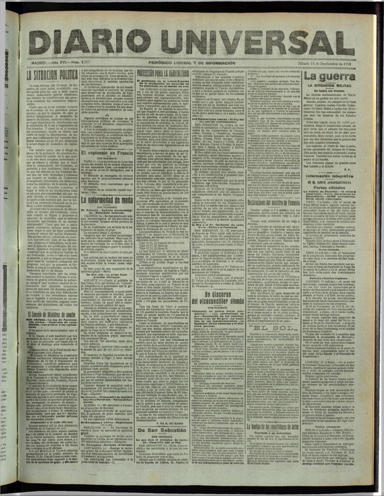 Miniatura de Diario Universal del 14 de septiembre de 1918