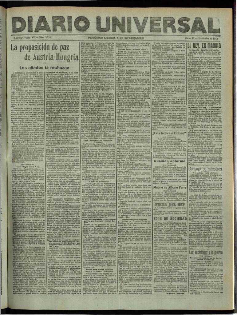 Miniatura de Diario Universal del 17 de septiembre de 1918