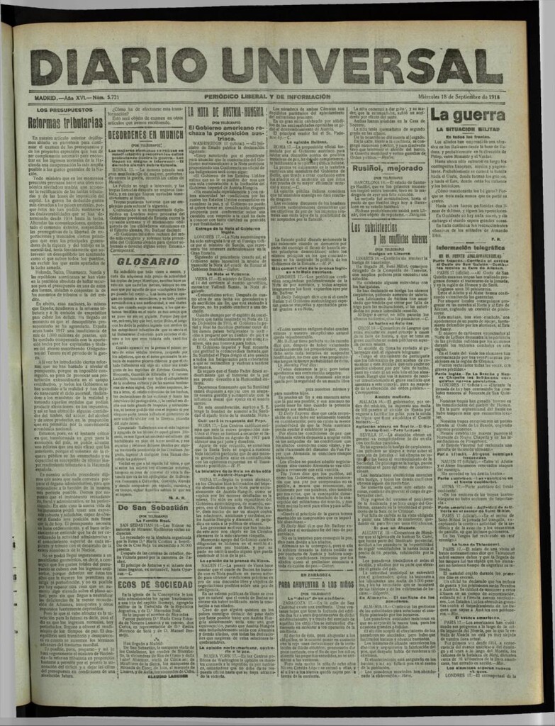 Miniatura de Diario Universal del 18 de septiembre de 1918