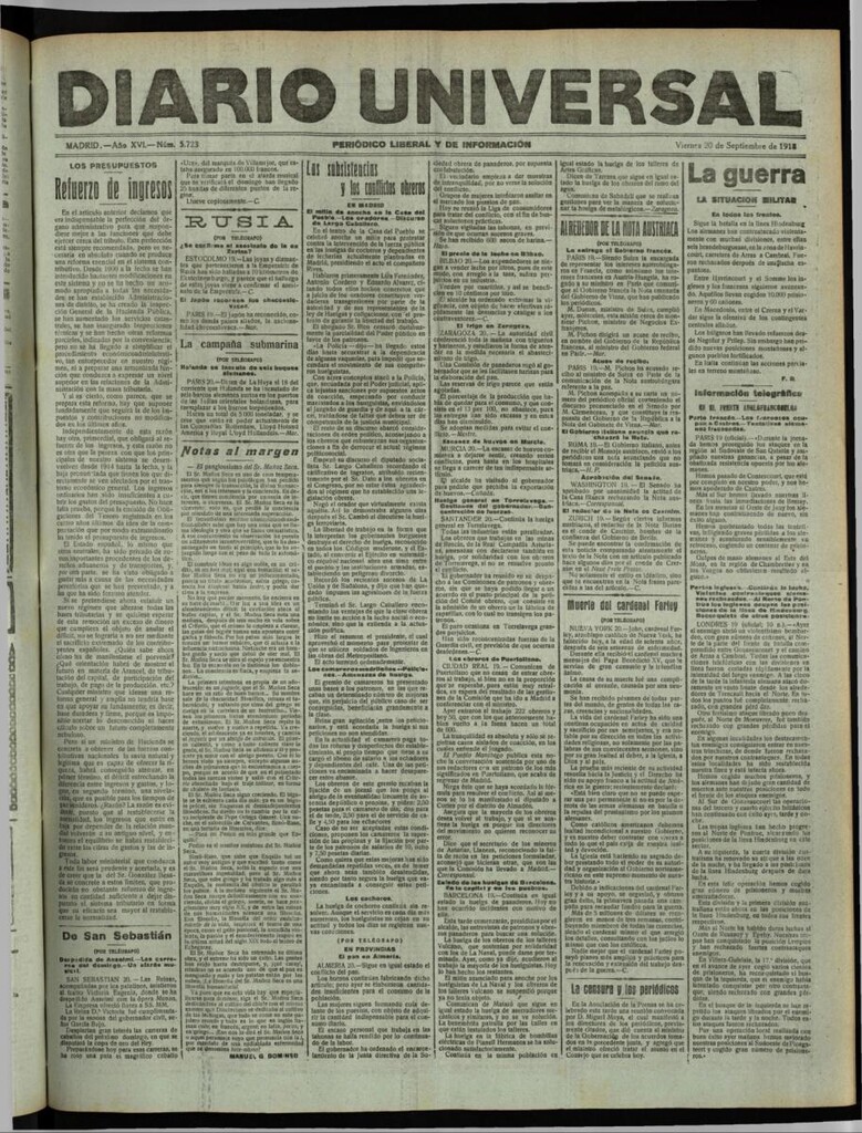 Miniatura de Diario Universal del 20 de septiembre de 1918