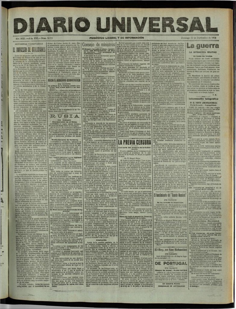 Miniatura de Diario Universal del 22 de septiembre de 1918