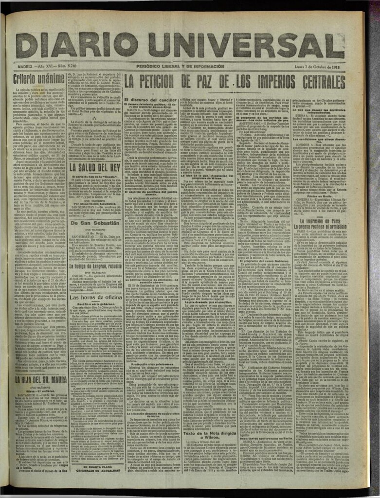 Miniatura de Diario Universal del 7 de octubre de 1918