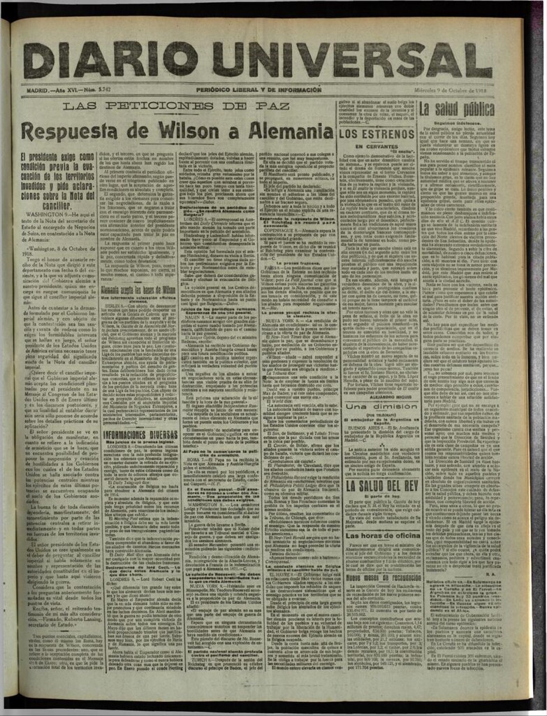 Miniatura de Diario Universal del 9 de octubre de 1918