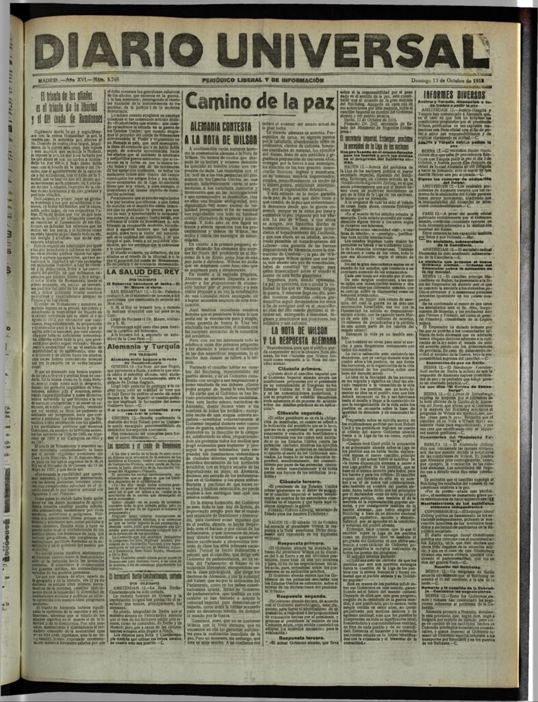Miniatura de Diario Universal del 13 de octubre de 1918