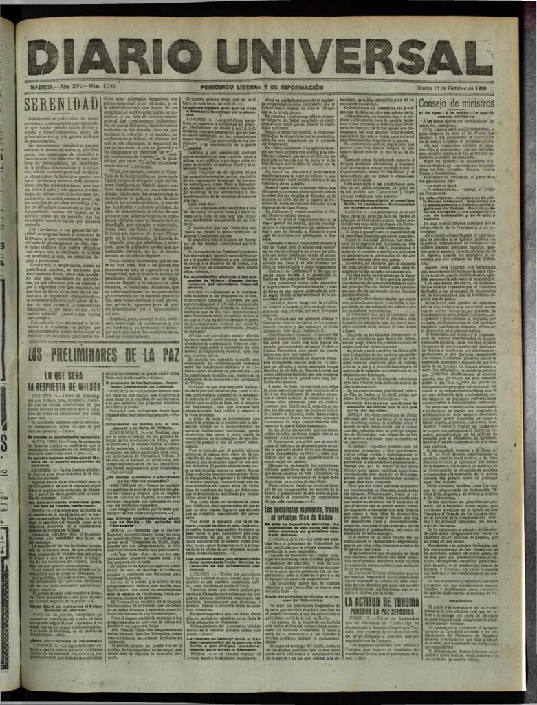 Miniatura de Diario Universal del 15 de octubre de 1918