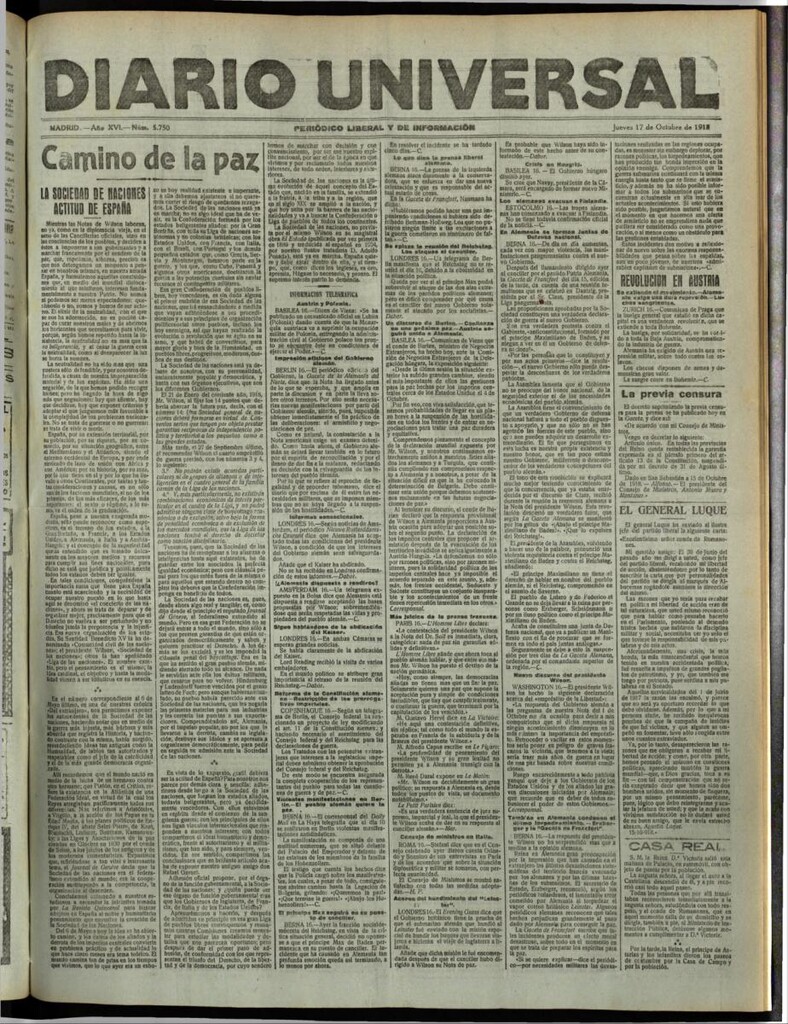 Miniatura de Diario Universal del 17 de octubre de 1918