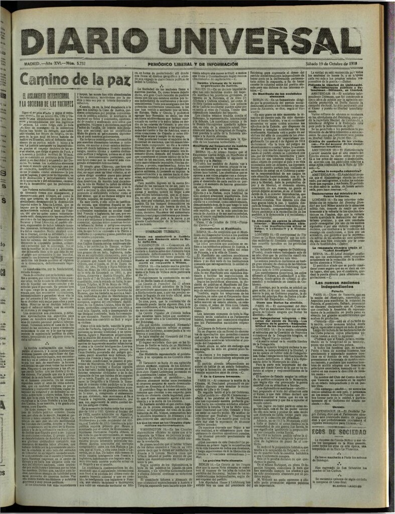 Miniatura de Diario Universal del 19 de octubre de 1918