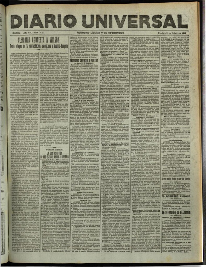 Miniatura de Diario Universal del 20 de octubre de 1918