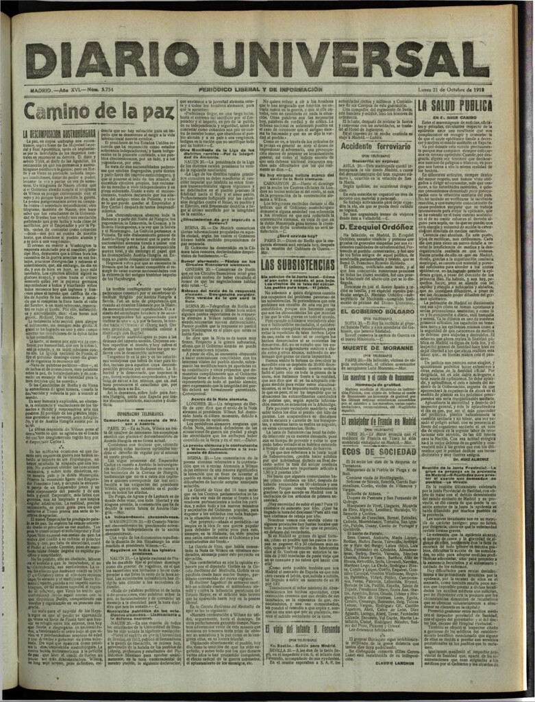 Miniatura de Diario Universal del 21 de octubre de 1918