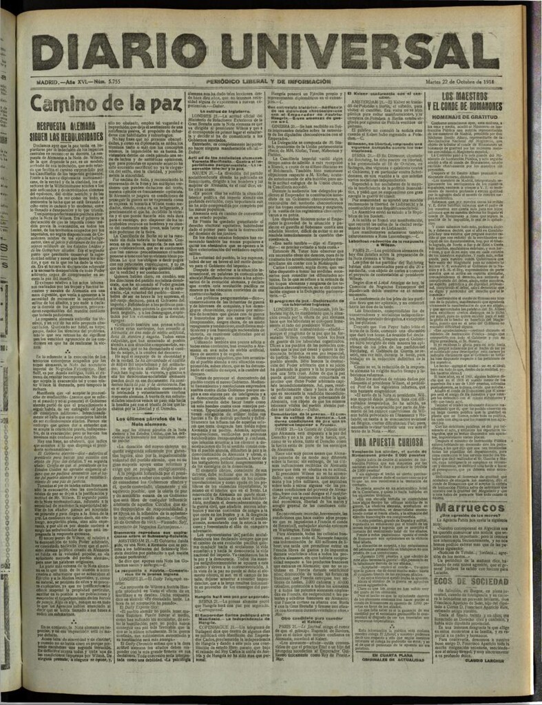 Miniatura de Diario Universal del 22 de octubre de 1918