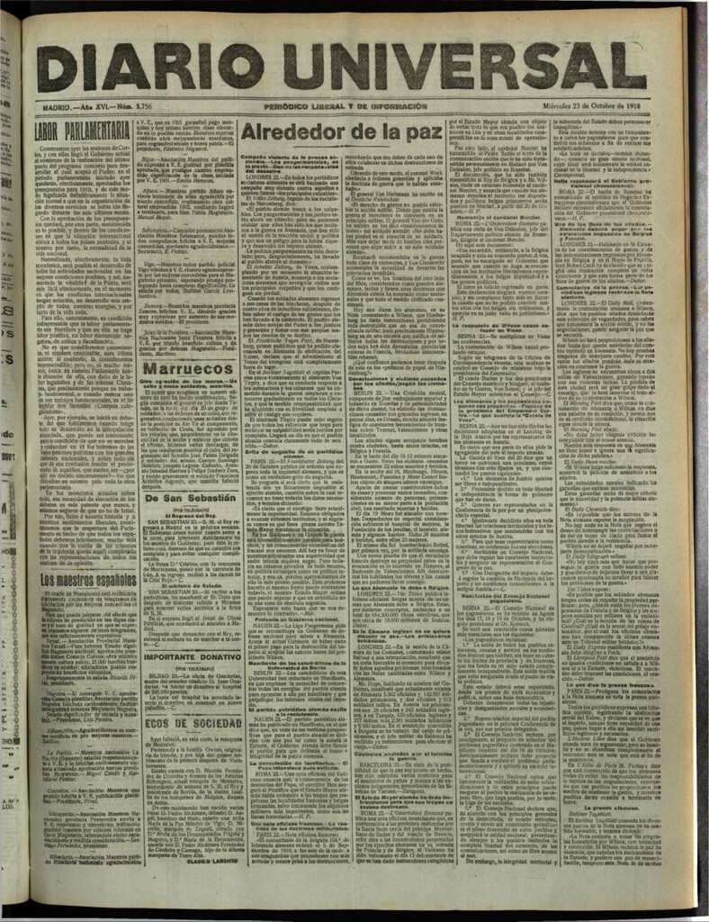 Miniatura de Diario Universal del 23 de octubre de 1918