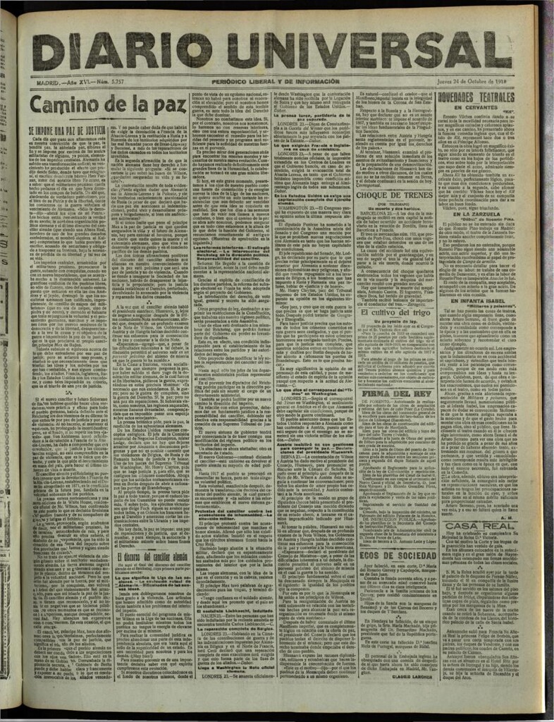 Miniatura de Diario Universal del 24 de octubre de 1918