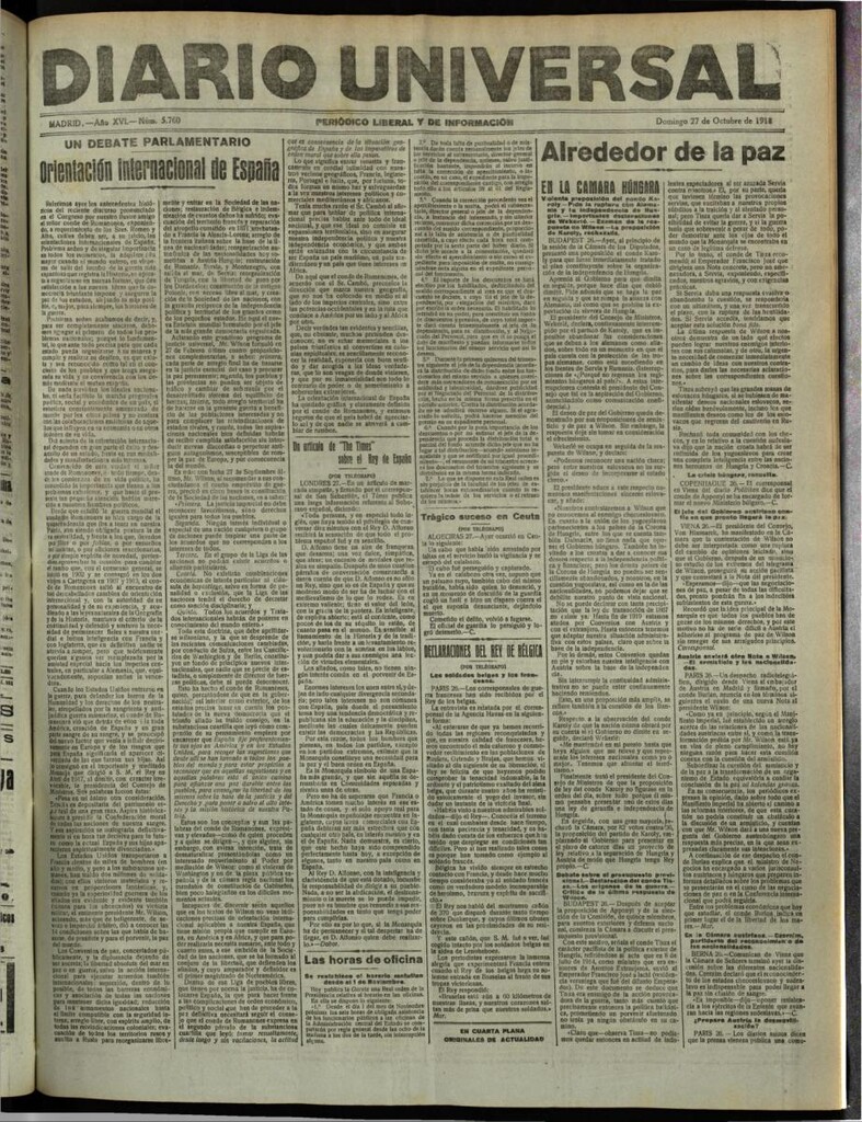 Miniatura de Diario Universal del 27 de octubre de 1918