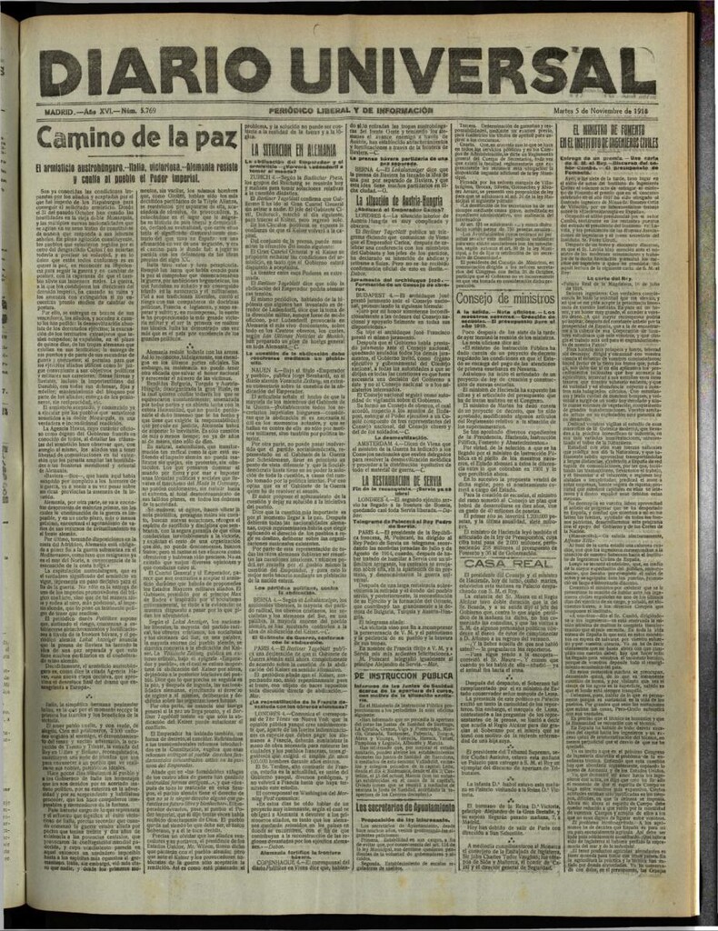 Miniatura de Diario Universal del 5 de noviembre de 1918