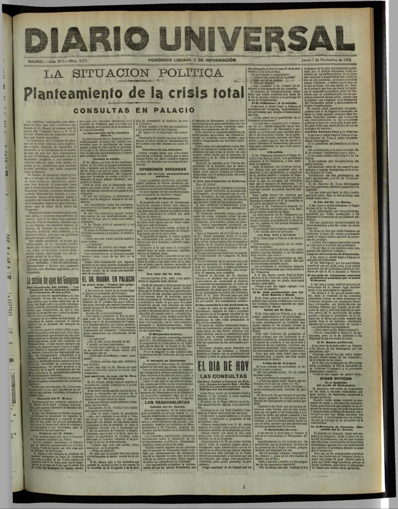 Miniatura de Diario Universal del 7 de noviembre de 1918