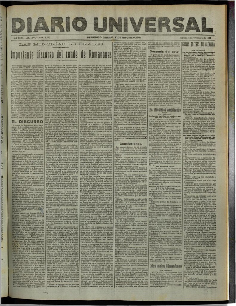 Miniatura de Diario Universal del 8 de noviembre de 1918