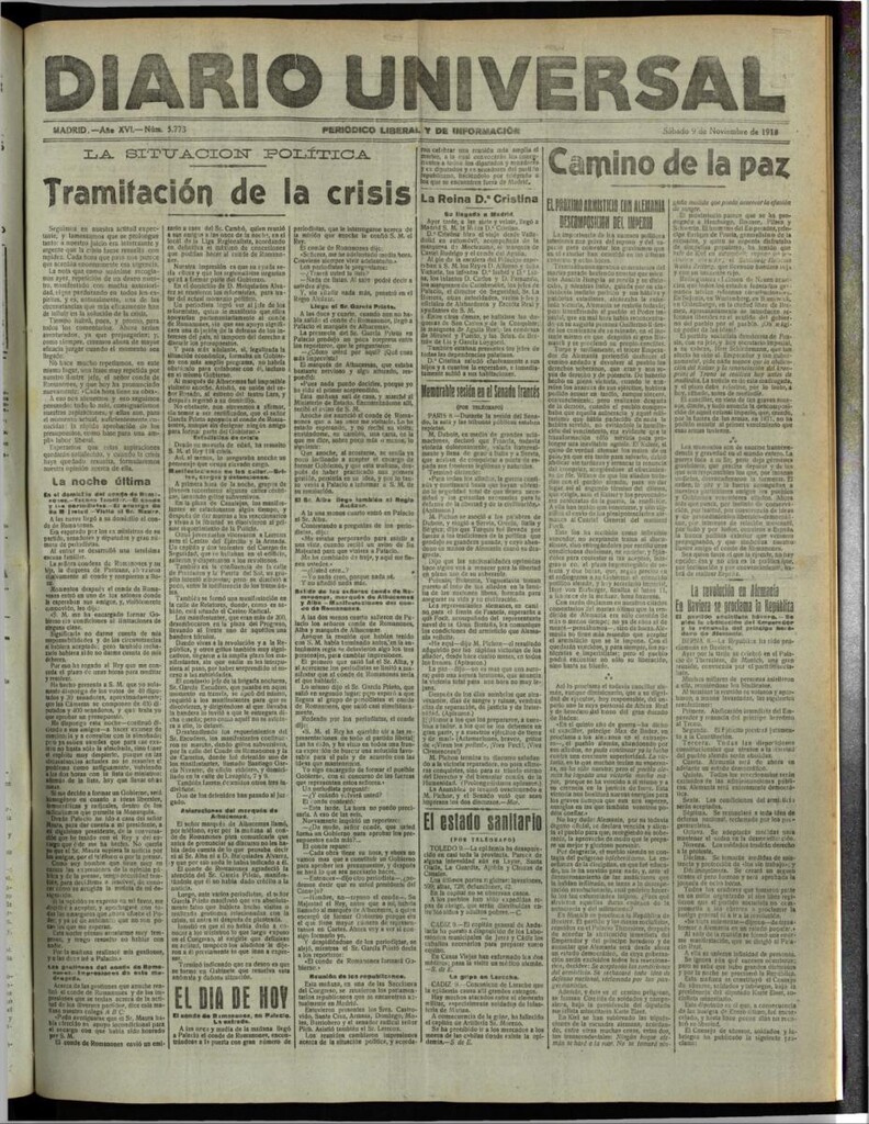 Miniatura de Diario Universal del 9 de noviembre de 1918