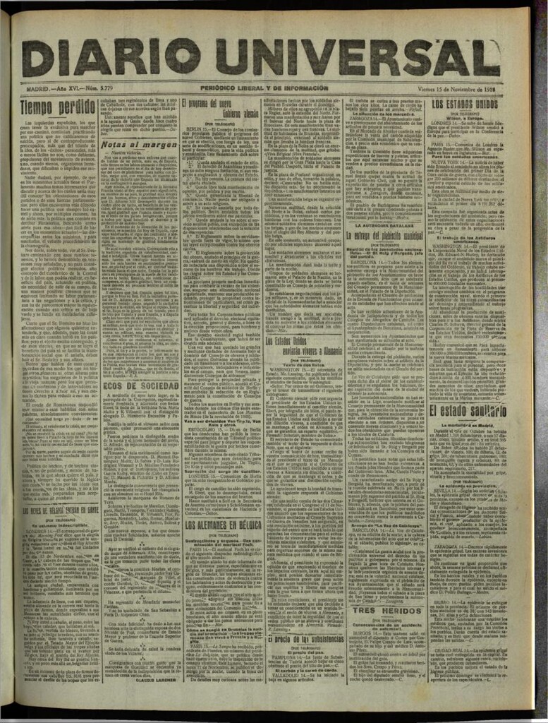 Miniatura de Diario Universal del 15 de noviembre de 1918
