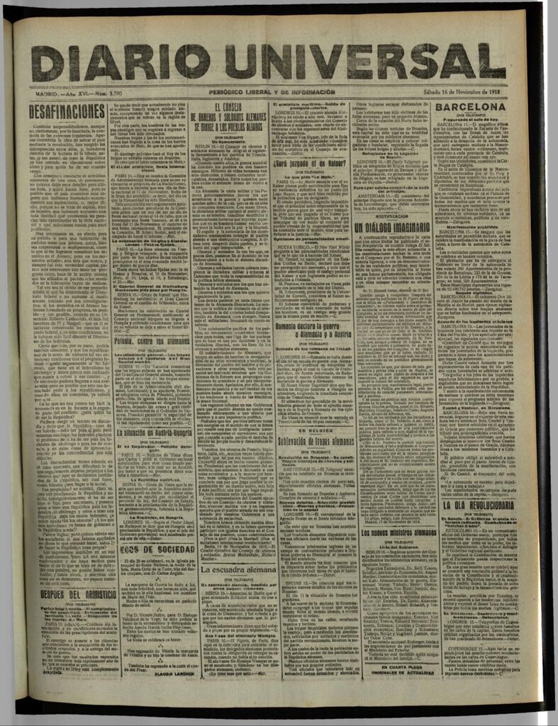 Miniatura de Diario Universal del 16 de noviembre de 1918