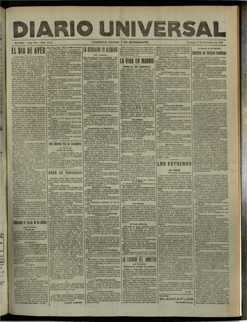 Miniatura de Diario Universal del 17 de noviembre de 1918