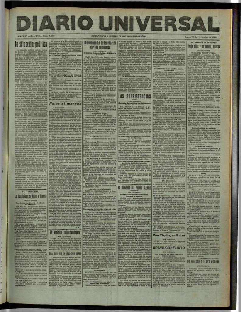 Miniatura de Diario Universal del 18 de noviembre de 1918