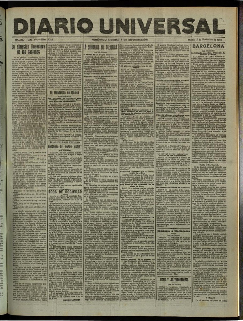 Miniatura de Diario Universal del 19 de noviembre de 1918