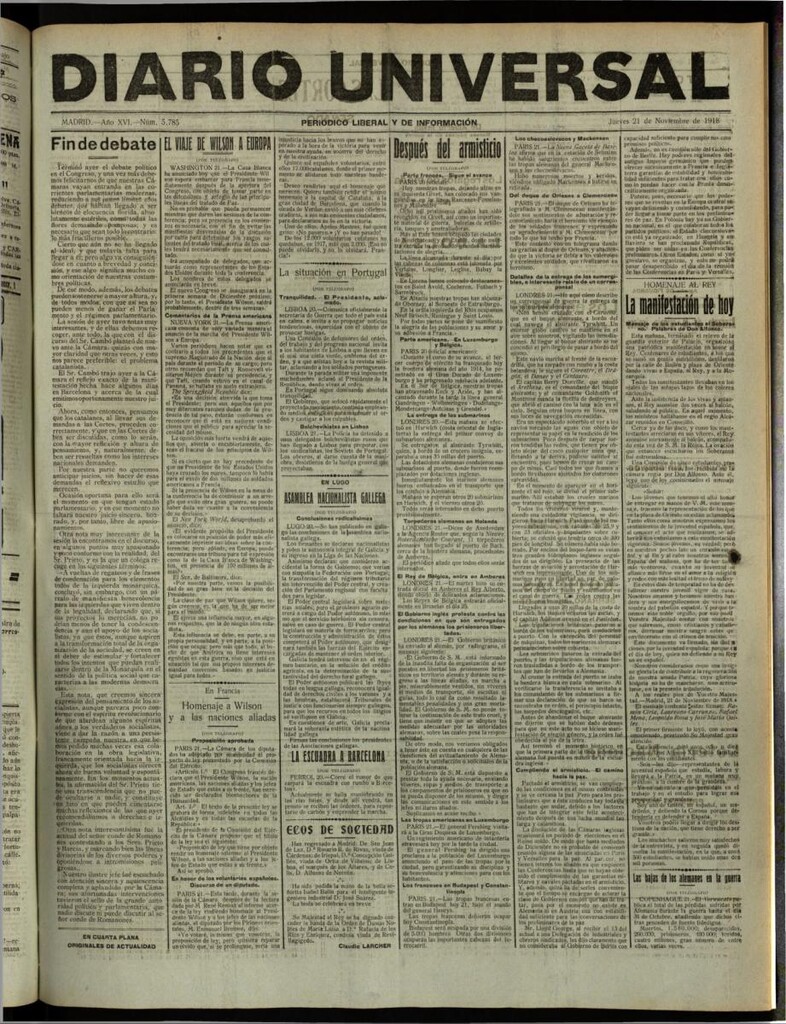 Miniatura de Diario Universal del 21 de noviembre de 1918