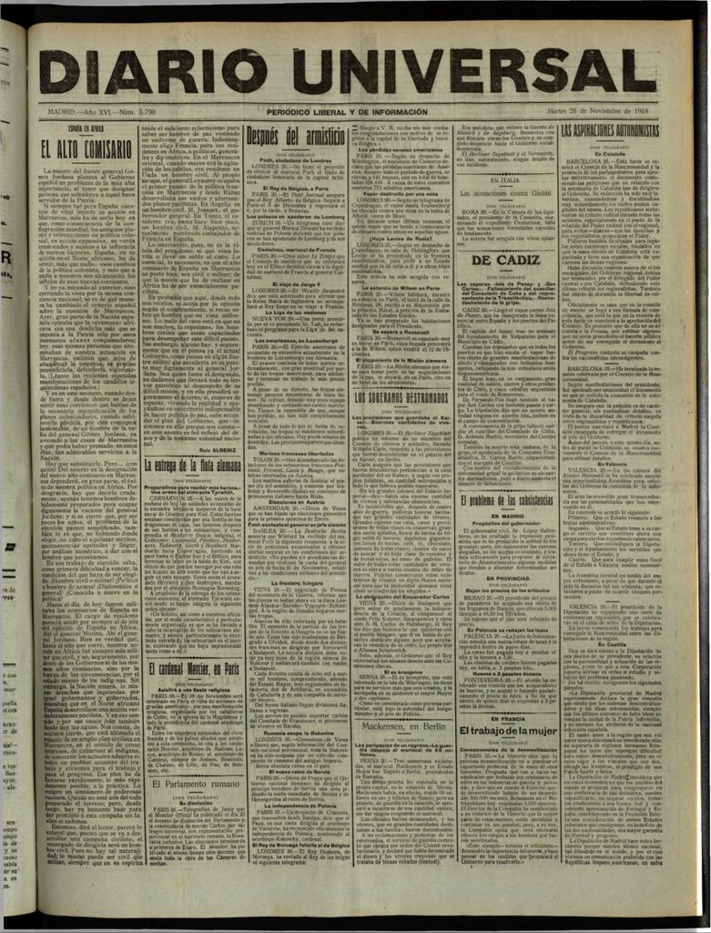 Miniatura de Diario Universal del 26 de noviembre de 1918