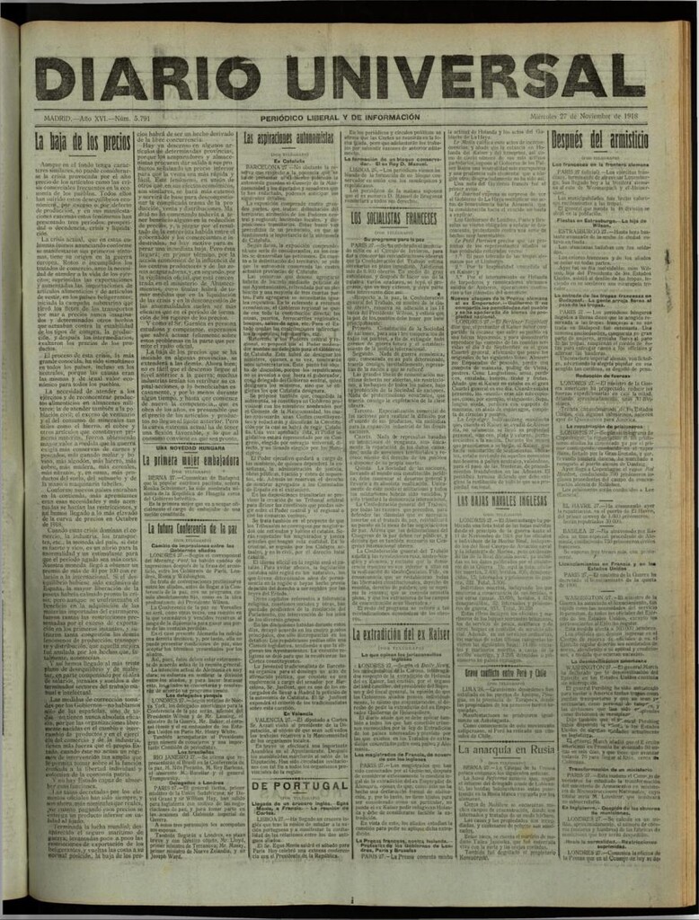 Miniatura de Diario Universal del 27 de noviembre de 1918