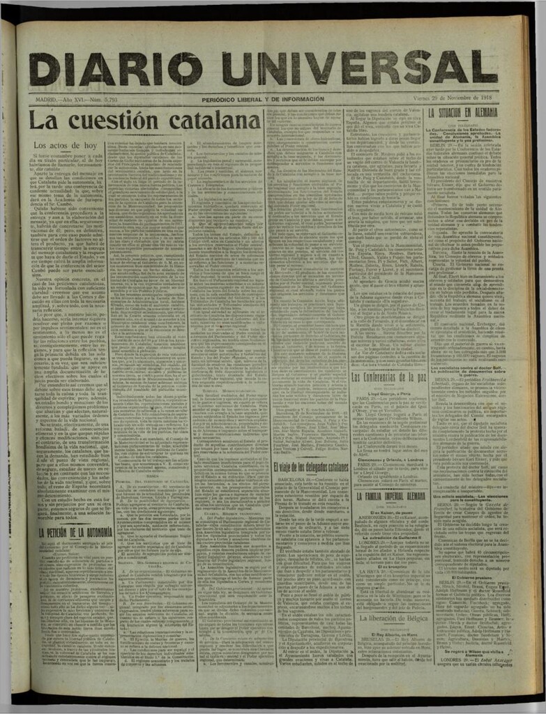 Miniatura de Diario Universal del 29 de noviembre de 1918