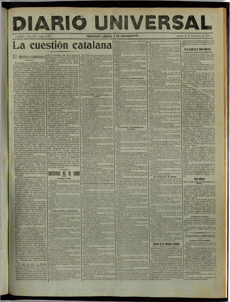 Miniatura de Diario Universal del 30 de noviembre de 1918